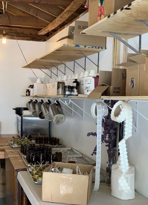 Candle Studio Ideas, Small Business Owner Aesthetic, Start A Candle Business, Candle Warehouse, Candle Making Room, Candle Making Studio, Candle Organization, Candle Workshop, Bridgeport Connecticut