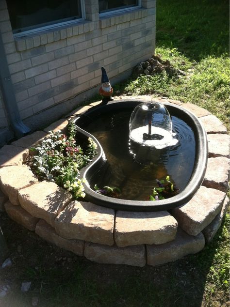 Our pond we built this wknd... Small Raised Pond Ideas, Raised Pond Ideas, Garden Ponds Ideas, Ponds Ideas, Diy Ponds Backyard, Raised Pond, Small Water Gardens, Building A Pond, Garden Ponds