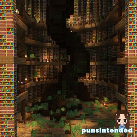 Cool Underground Minecraft Builds, Minecraft Orphanage Build, Overgrown Mansion Minecraft, Underground Minecraft Library, Overgrown Library Minecraft, Minecraft Cozy Library, Minecraft Large Library, Minecraft Overgrown Tunnel, Minecraft Tree Library