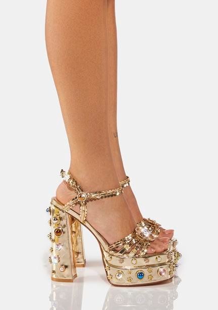 Valentine's Day Shoes | Dolls Kill Military Style Coats, Gold Platforms, Dr Shoes, Azalea Wang, Cute Heels, Embellished Sandals, Rhinestone Studs, Pretty Shoes, Dream Shoes