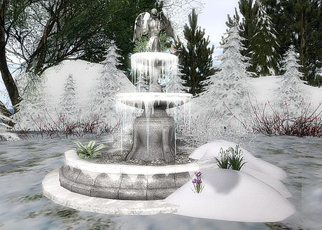 CJ Winter Frozen Fountain with Sparrows ~ c + m ~ Christmas Fountain, Frozen Fountain, Snow Art, Castle Garden, Angel Statues, Garden Fountain, Sparrows, Garden Fountains, How To Buy Land