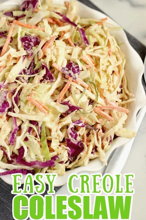 Easy Creole Coleslaw - This quick and easy coleslaw is packed with Cajun Creole flavors and only takes a few ingredients to make! Creole Coleslaw, Cajun Coleslaw Recipe, Baked Quinoa Recipes, Cajun Coleslaw, Quick Coleslaw, Easy Coleslaw, Vegetarian Cabbage, Side Dish Recipes Easy, Coleslaw Recipe