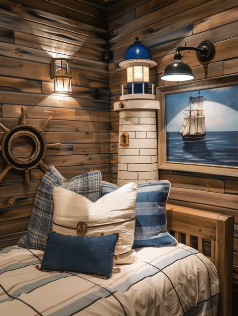 Nautical Bedroom Ideas: Coastal-Inspired Decor Dream Lakehouse, Nautical Bedroom Ideas, Sailor Room, Nautical Interior Design, Botanical Mural, Sea Of Tranquility, Modern Floral Wallpaper, Boat Bed, Vintage Nautical Decor