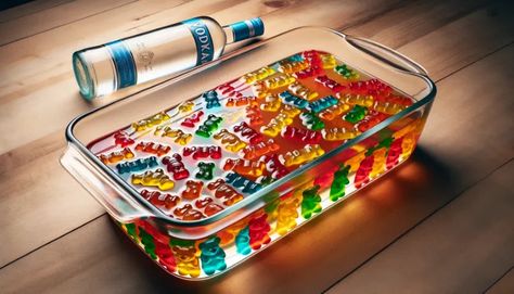 Alcohol Gummy Bears Recipe, Rum Gummy Bears, Gummy Bears Soaked In Vodka, Vodka Gummies, Vodka Gummy Bears Recipe, Drunk Gummy Bears, Alcohol Gummy Bears, Gummy Bears Recipe, Vodka Gummy Bears