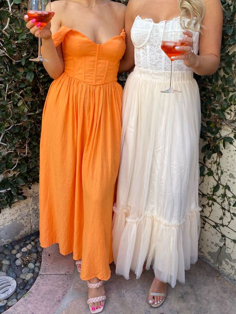 Whimsical Bridesmaids Dresses, Whimsical Bridesmaid, Floral Wedding Bridesmaid, Bridesmaid Dress Orange, Orange Boho Dress, Wedding Bridesmaid Dress, Orange Midi Dress, Dress Orange, Wedding Bridesmaid