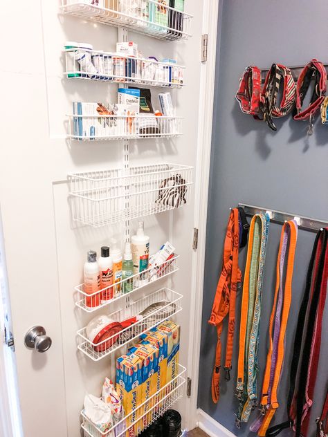 Garage Into Dog Room, Pet Supply Organization, Dog Supplies Organization, Diy Garage Storage Ideas, Pet Supplies Organization, Dog Closet, Dog Room Decor, Supply Organization, Dog Bedroom