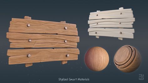 ArtStation - Stylized Wood Materials | Smart Materials, Saleh Afkhami Stylized Wood 3d, Stylized Wood Texture, Stylized Concept Art, Cartoon Props, Wood Cartoon, Stylized Texture, Medieval Market, Vis Dev, Hard Surface Modeling