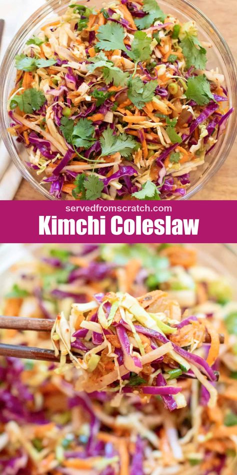 Add a little Asian flair to your summer cookouts! Our Kimchi Coleslaw combines all of the tangy, spicy flavors of the Korean staple with a cabbage slaw! It's sure to be a unique and delicious side on any table! Kimchi Salad Recipe, Korean Slaw Recipes, Kimchi Coleslaw, Recipes With Kimchi, Korean Red Cabbage Slaw, Korean Slaw, Cabbage Asian Salad, Red Cabbage Asian Slaw, Ovulation Phase