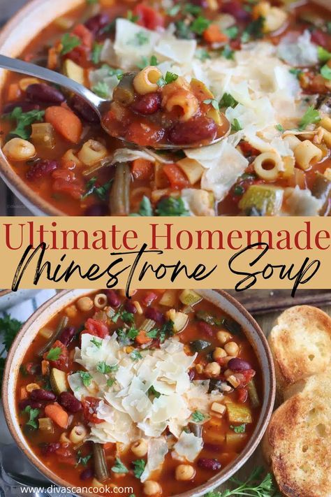 Ministroni Soup Recipe, Minestrone Soup Recipe Crockpot, Best Minestrone Soup Recipe, Pasta And Beans, Minestrone Soup Easy, Olive Garden Minestrone Soup, Vegetables Pasta, Shaved Parmesan, Minestrone Soup Recipe