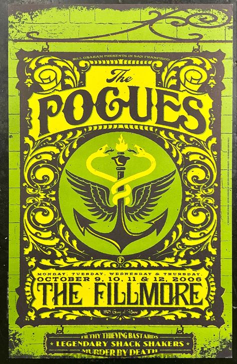 NF-813 - The Pogues - 2006 Poster - The Fillmore - Near Mint Minus Gig Posters Design, Gig Poster, The Pogues, White Stock, Gig Posters, Music Wallpaper, Visual Communication, Cool Posters, Music Poster