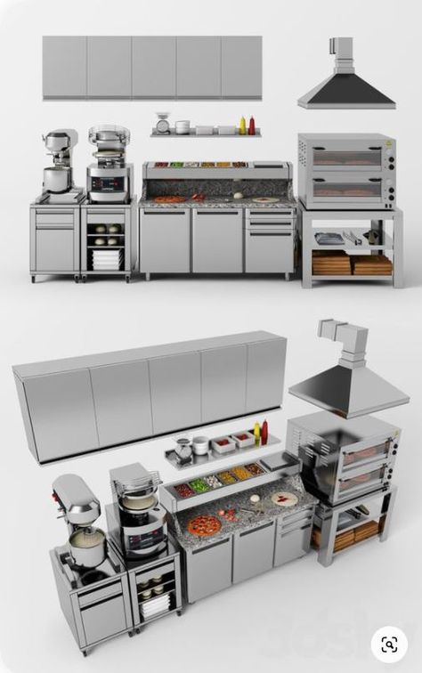 Small Commercial Kitchen, Restaurant Kitchen Equipment, Pizzeria Design, Restaurant Kitchen Design, Commercial Kitchen Design, Small Restaurant Design, Bakery Design Interior, Bakery Kitchen, Industrial Kitchen Design