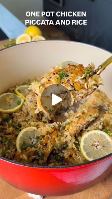 Olivia Adriance ♡ on Instagram: "ONE POT CHICKEN PICCATA AND RICE✨ This deliciously simple one-pot meal is a complete dinner packed with bright lemony flavors, tender chicken, and perfectly cooked rice. Enjoy the ease of cooking and minimal cleanup, perfect for busy weeknights! This recipe comes from my beautiful mother-in-law and it is her birthday tomorrow so go wish @mrs_etw a happy birthday!

Ingredients:
1 1/2 - 2 pounds chicken tenders
2 tablespoons avocado oil
1/2 teaspoon of sea salt 
1/4 teaspoon of pepper 
1 onion, small diced
3 cloves garlic, minced
1 lemon, juice and zest
1/4 cup capers, drained
2 cups chicken bone broth
1 cup white jasmine rice, rinsed 
For serving: chopped fresh parsley, lemon wedges

Instructions:
Heat 1 tablespoon of avocado oil in a large Dutch oven over m Chicken Piccata In Oven, One Pot Chicken Piccata And Rice, One Pot Chicken Piccata, Chicken Parsley Recipes, Olivia Adriance Recipes Chicken, One Pot Chicken And Rice Bake, Olivia Adriance Recipes, One Pot Chicken And Rice, Chicken Rice Recipes