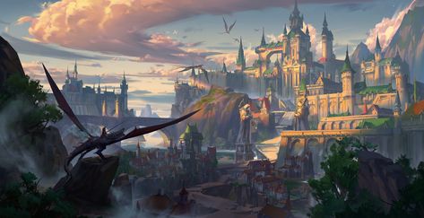 Dragon Landscape, Environments Art, Dragon World, Dragon Kingdom, Dragon Castle, Rpg World, Bridge Art, Castle Aesthetic, Dragon City