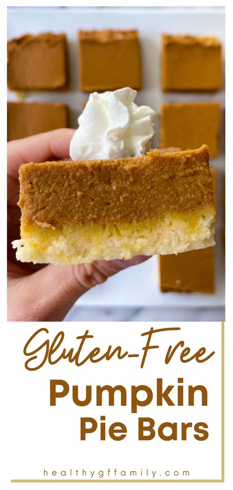 Pumpkin Pie in a bar! A shortbread cookie base + a luscious and creamy pumpkin layer makes for a delicious gluten-free treat! Perfect anytime but especially around the holidays. Plus they are dairy-free optional and super EASY to make. Gluten Free Pumpkin Pie Bars, Gluten Free Pumpkin Desserts, Gluten Free Pumpkin Bars, Dairy Free Pumpkin Pie, Gf Sweets, Gluten Free Dairy Free Dessert, Gluten Free Pumpkin Pie, Pictures Background, Dairy Free Pumpkin