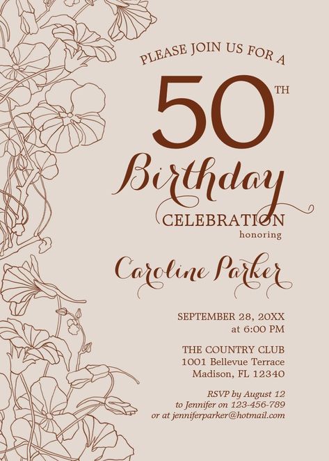 Terracotta Boho Floral 50th Birthday Party Invitation Surprise 50th Birthday Party, Surprise 30th Birthday, Surprise 60th, Elegant Birthday Invitations, 60th Birthday Party Invitations, 30th Birthday Party Invitations, 40th Birthday Party Invites, Surprise Birthday Invitations, Floral Birthday Invitations