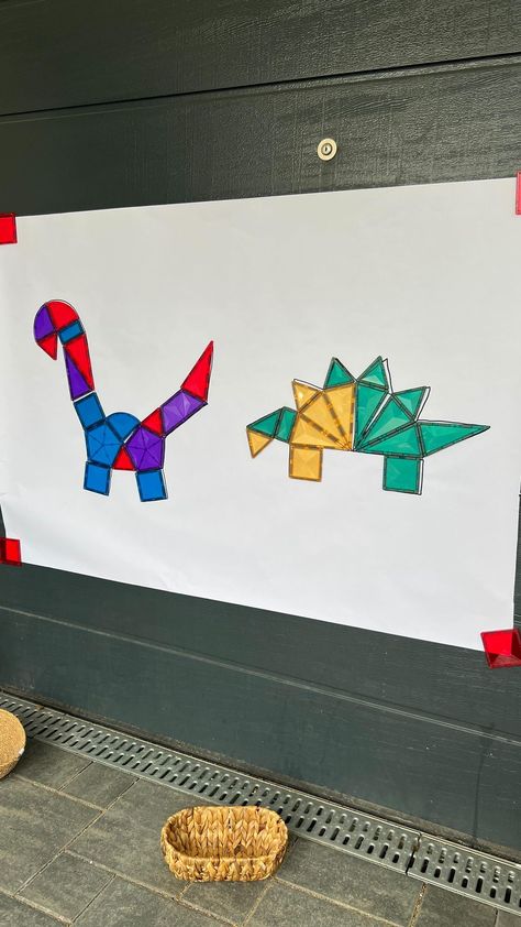 VERTICAL MAGNETIC PUZZLE 🧩 🦖 . You NEED to try this!! My kids LOVED it 😍 . . I just made two dinosaurs, put them on a paper, drew the… | Instagram Magnatiles Ideas Dinosaur, Connetix Dinosaur, Magnetic Tile Dinosaur, Magna Tiles Dinosaur, Magnet Tile Castle, Magna Tiles, Magnetic Tiles, Open Ended Play, Sensory Room