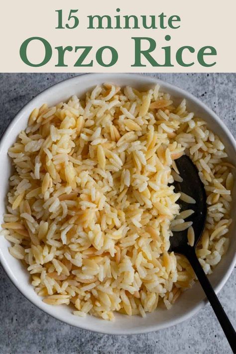 Orzo Rice is perfect for making orzo salad, or for using in place of plain orzo pasta or plain rice. It take just 15 minutes to cook, and you only need 4 pantry-staple ingredients. Orzo is toasted until golden, and then cooked in vegetable broth with rice for a flavorful side dish. This combination of pasta and rice is comforting, and versatile. Orzo And Rice Recipes, Toasted Orzo Recipe, Orzo Pasta Recipes Side Dishes, Arborio Rice Recipes, Rice A Roni Recipes, Toasted Orzo, Orzo Recipes Side, Orzo Rice, Orzo Dinner Recipes