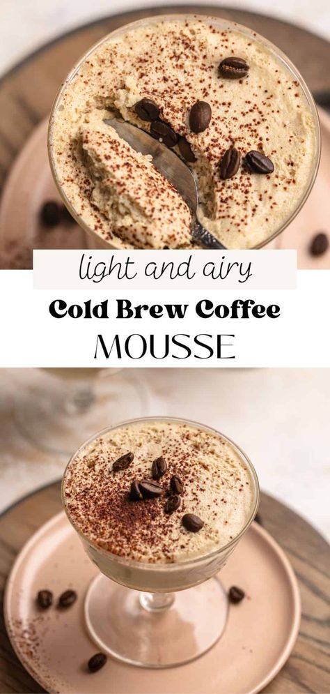 This easy coffee mousse recipe is the perfect sweet treat for special occasions! It's made by folding coffee custard into an airy meringue, giving it a fluffy texture and strong coffee flavor. Served in elegant glasses and garnished with cocoa powder and coffee beans, it's the perfect ending to any meal! Mousse Dessert Cups, Coffee Mousse Recipe, Coffee Custard, Coffee Mouse, Coffee Mousse, Elegant Glasses, Mousse Dessert, Dough Recipes, Evening Dinner