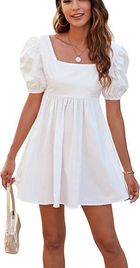 ​Rozegaga Womens Sexy Puffed Sleeve Backless Lace Up Babydoll Mini Dresses White XLarge at Amazon Women’s Clothing store White Babydoll, Amazon Clothes, Short Summer Dresses, Dress Out, White Dresses, Little White Dresses, Spring Summer Dress, Mini Dresses, Babydoll Dress