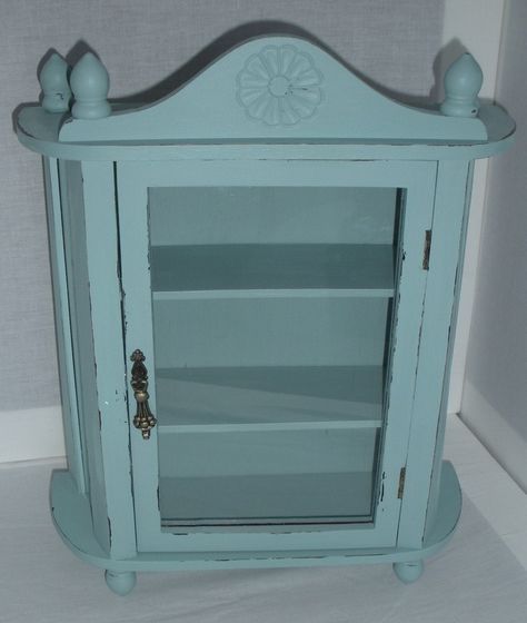 Small Curio Cabinet, Curio Cabinet Displays, Wall Curio Cabinet, Baby Doll House, Curio Cabinets, Cabinet Display, Nook Ideas, Cool Color Palette, Rustic Cabinets