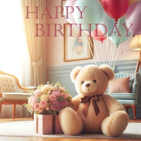 Bear And Balloons, Photo Happy Birthday, Happy Birthday Greeting Card, Happy Birthday Greetings, Teddy Bear Plush, Birthday Greeting, Birthday Greetings, Premium Photo, Birthday Greeting Cards