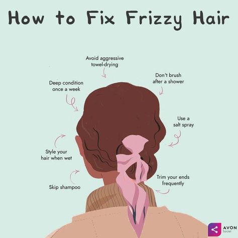 Want to eliminate frizz? 😱 Here's a few handy tips! Taking great care of your hair is the first step for getting rid of frizz - give your hair some self-care. It deserves the best! #Haircare #Frizz #FrizzyHair #HairProblems www.shopwithmyrep.co.uk/avon/ToBeBeautiful Fizzy Hair, Frizzy Hair Tips, Make Hair Grow Faster, Caring For Frizzy Hair, Anti Frizz Hair, Healthy Hair Routine, Make Hair Grow, Hair Concerns, Hair Mistakes