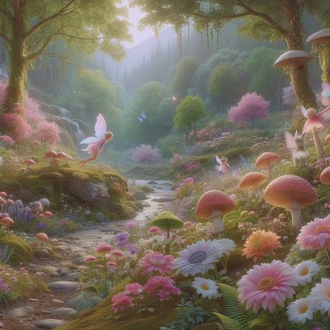 Magical Fairy Forest, Grace Painting, Fairies Aesthetic, Fairy World, Forest Drawing, Forest Cottage, Fairy Village, Fairy Wallpaper, Fairycore Aesthetic