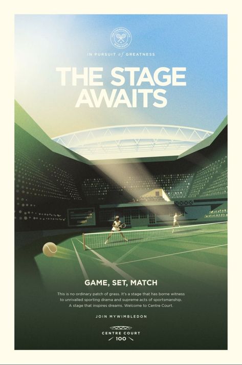 Wimbledon Centre Court, Leaflet Layout, Tennis Posters, London Country, Celebrating 100 Years, Creative Advertising Design, Best Ads, Sports Prints, Outdoor Advertising