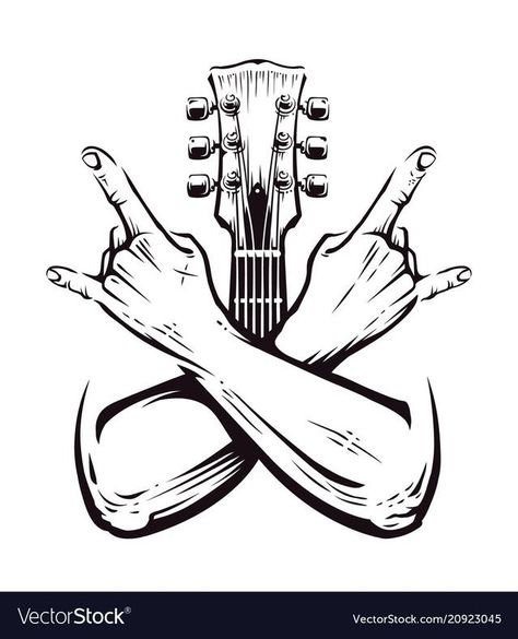 Rock Hand Sign, Rock N Roll Baby, Rock And Roll Sign, Metal Drawing, Cross Hands, Rock N Roll Art, Guitar Tattoo, Music Tattoo Designs, Band Poster