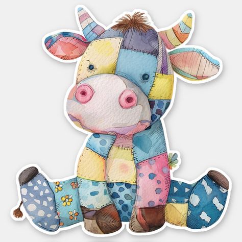 Patchwork Cow Sticker Patchwork Cow, Pencil Drawings Of Animals, Image Reference, Card Toppers, Color Mix, Kids Nursery Decor, Kids Stationery, Free Birthday Invitations, Free Birthday Invitation Templates