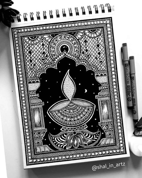 Mandala Difficult Art, Sketch For Diwali, Diwali Sketch Ideas, Diwali Drawing Mandala, Diwali Mandala Art Ideas, Lamp Mandala Art, Diwali Drawing Sketch, Mandala Art For Diwali, Drawing On Diwali