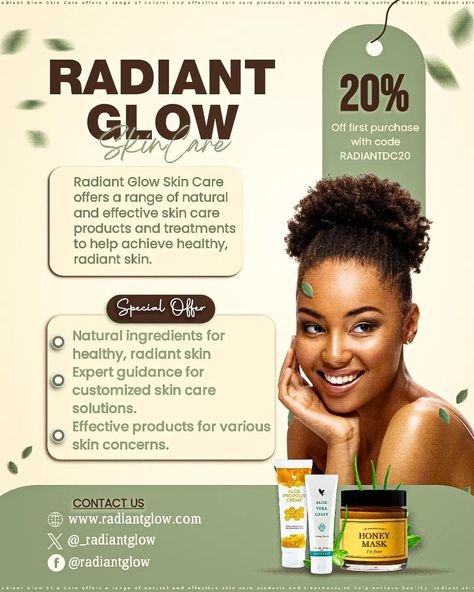 Radiant Glow skin Care flyer design For a dummy client. Lemme know what you think in the comments Like & share . .. ... .. . #skincare #flyerdesign #skinglow #donchris_graphics #creativesdom #creativity #explorerpage #fypシ Skin Care Flyer Design, Skincare Flyer Design, Skin Care Poster Design, Skincare Poster, Email Flyer, Skin Care Products Design, Luxurious Skincare, Glow Skin, Effective Skin Care Products