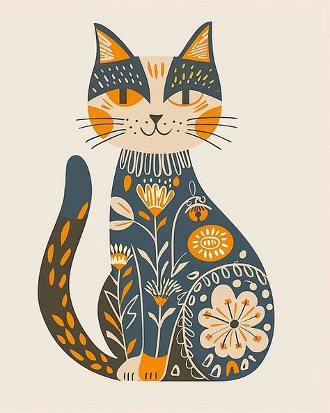 Download free HD stock image of Ai Generated Cat Flat Cat Illustration, Cat Art Whimsical, Folk Cat, Folk Art Cats, Folk Art Cat, Folk Illustration, Modern Folk Art, Arte Folk, Cute Cat Illustration