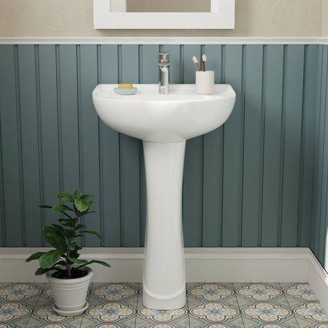 DeerValley Ceramic White Pedestal Sink Combo (16.54-in x 20.08-in x 32.09-in) Lowes.com Duravit Sink, White Pedestal Sink, Pedestal Sink Bathroom, White Pedestal, Pedestal Bathroom Sink, Pedestal Sinks, Pedestal Basin, Basin Design, Pedestal Sink