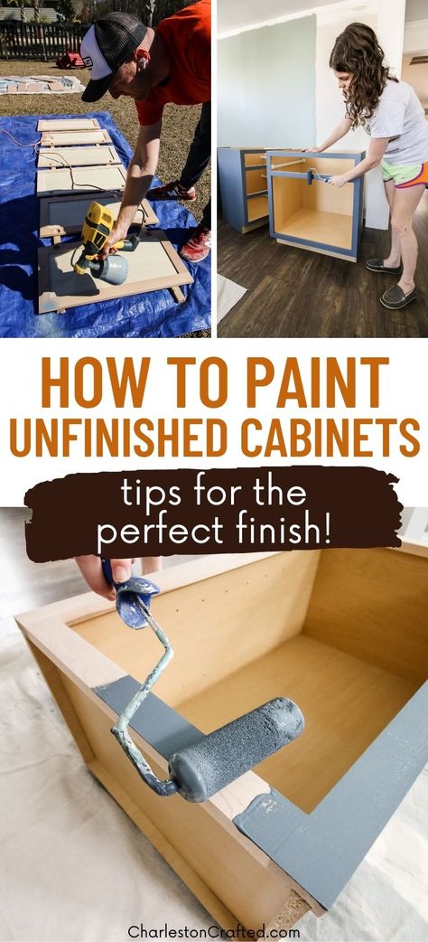 How To Paint New Cabinets, How To Paint Unfinished Wood, How To Paint Cupboards, Hampton Bay Unfinished Kitchen Cabinets, Installing Kitchen Cabinets Diy, How To Paint Stock Cabinets, How To Install Base Cabinets, How To Paint Unfinished Cabinets, How To Paint Unfinished Kitchen Cabinets