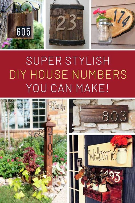 Diy House Number Plaques, House Number Ideas Outdoor, Diy House Numbers, House Number Ideas, Diy Address Sign, Rustic House Numbers, Unique House Numbers, House Numbers Diy, Number Ideas