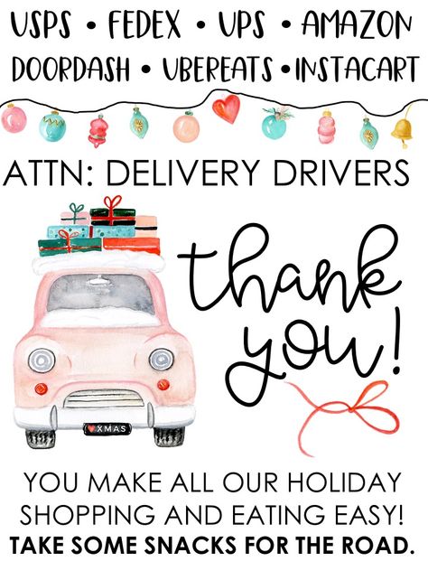 Delivery Drivers Snacks, Delivery Driver Snack Basket, Delivery Driver Snack Sign, Basket Printable, Printable Signs Free, Thank You Baskets, Snack Basket, Thank You Printable, Working Overtime