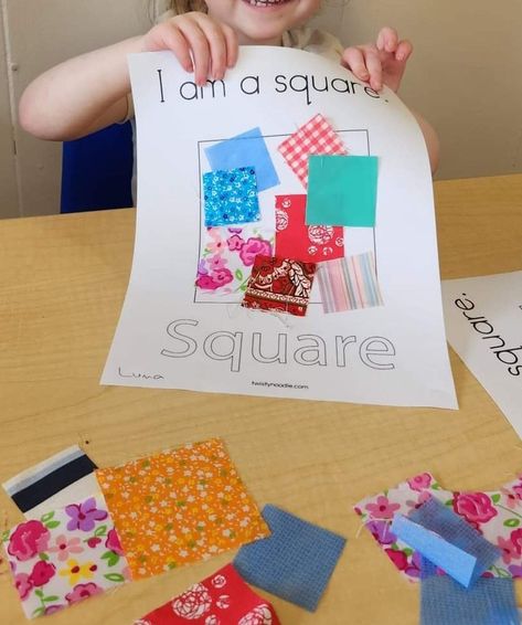 Shape Journal Preschool, Square Art Projects For Preschoolers, Blue Square Crafts Preschool, Square Kindergarten Activities, Square Math Activities Preschool, Square Lessons For Preschool, Fun Shape Activities For Preschool, Circle And Square Activities, Learning Squares Preschool