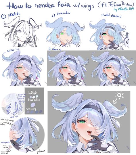 Digital Art Tutorial Beginner, Rendering Drawing, Drawing Hair Tutorial, Anime Tutorial, Digital Painting Techniques, Digital Art Beginner, Palette Art, Digital Painting Tutorials, Hair Painting