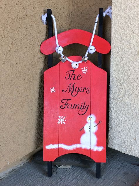 Unpainted wooden sled from michaels ($9) Sleigh Decorations, Christmas Sled Decoration, Sled Decor, Wooden Sled, Wooden Sleigh, Christmas Diy Wood, Christmas Sled, Christmas Sleigh, Christmas Wood Crafts