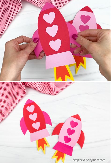 This rocket valentine craft for kids is a fun activity for preschoolers, kindergarten, and elementary children. Download the free printable template and make it at home or at school. Rocket Valentine, Valentines Art For Kids, Preschool Valentine Crafts, Valentine Art Projects, Activity For Preschoolers, February Crafts, Easy Valentine Crafts, Valentine Craft, Valentine's Day Crafts For Kids