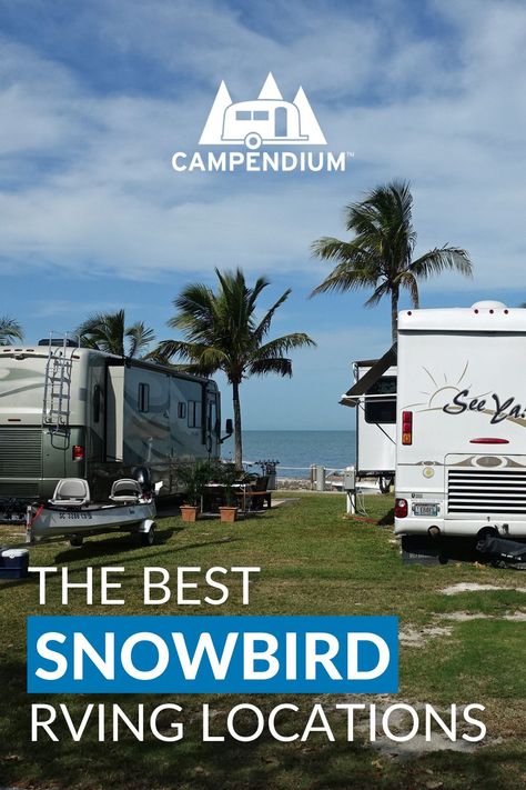 One of the best things about camper living is the flexibility of moving with the weather! To make RV life more tolerable in the winter months, many RVers flock to the South seeking warmer weather for the season. If you’re considering becoming an RV snowbird, here’s some things you should consider before you pack up the camper and head south. Check out these top locations and RV campgrounds for snowbirds! Florida Campgrounds, Camper Maintenance, Best Rv Parks, Rv Resorts, Rv Holiday, Rv Destination, Rv Trip, Las Vegas Resorts, Rv Parks And Campgrounds