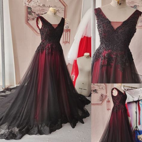 Bridesmaid Dresses Red And Black, Maroon And Black Wedding Ideas, Burgundy And Black Fall Wedding, Red And Black Forest Wedding, Red And Black Wedding Dress The Bride, White Red Wedding Dress, Black And Green Gown, Black Red Prom Dress, Black And Maroon Wedding Dress