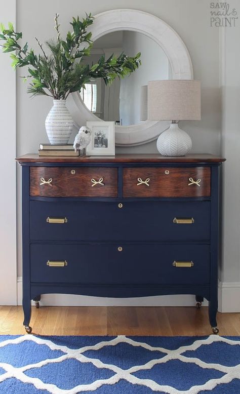 Serpentine Dresser, Painted Furniture Designs, Blue Dresser, Blue Antique, General Finishes, Furniture Rehab, Vintage Dressers, Coastal Blue, Refurbished Furniture