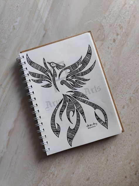 Phoenix Mandala, Sketches Landscape, Animal Journal, Pencil Sketches Landscape, Zentangle Ideas, Easy Mandala, Easy Mandala Drawing, Mandala Art Therapy