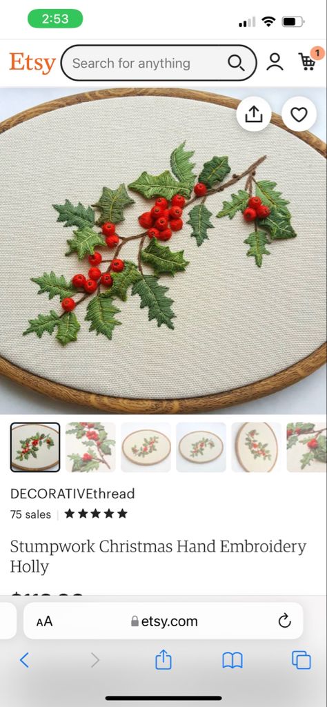 Holly Embroidery, Christmas Hand Embroidery, Plant Embroidery, Christmas Plant, Apartment Christmas, Christmas Apartment, Holly Christmas, Christmas Tree Stand, Hand Embroidery Projects