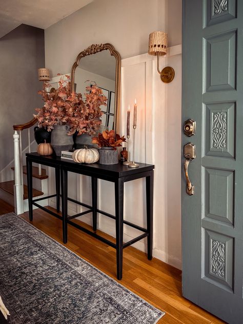 Thanksgiving Console Table, Thanksgiving Entryway Table Decor, Thanksgiving Console Table Decor, Sideboard Fall Decor, Thanksgiving Entry Table Decor, Fall Foyer Table Decor, Fall Decor Entryway, Fall Entryway Table Decor, Apartment Entryway Ideas