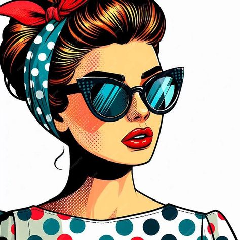 Premium Photo | Retro Chic Woman in Polka Dot Dress Wallpaper Profile, Retro Comic Art, Pop Art Face, 1950 Women, Photo Retro, Pop Art Images, Selfie Art, Fabric Painting On Clothes, Vintage Pop Art