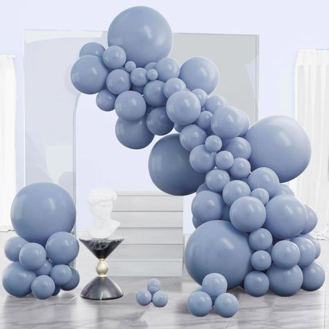 PRICES MAY VARY. 140 PCS DUSTY BLUE BALLOONS DIFFERENT SIZES: Package includes 18 inch balloons (5 pcs), 12 inch balloons (30 pcs), 10 inch balloons (40 pcs), 5 inch balloons (65 pcs) NON-TOXIC & SAFE: Made of latex, safe and non-toxic, recommended to use with a balloon hand pump or electric balloon pump WHAT TO FILL WITH: Latex balloons filled with AIR will stay full for up to 72 hours, while with HELIUM will stay full for 3-6 hours. For best float results, fill helium 1-2 hours before your eve Dusty Blue And White Balloon Garland, Dusty Blue Balloons, Bridal Shower Balloon Arch Dusty Blue, Pastel Blue Balloon Garland, Shades Of Blue Balloon Arch, Pale Blue Balloons, Blue Balloon Garland, Boho Blue, Balloon Installation