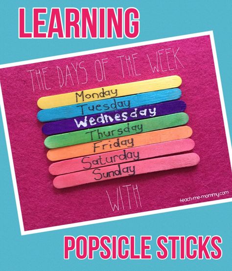 Learning the Days of the Week with Popsicle Sticks Esl Numbers, Days Of The Week Activities, Kindergarten Calendar, Numeracy Activities, Teaching Time, Survival Camping, Tot School, Preschool At Home, Kids Learning Activities